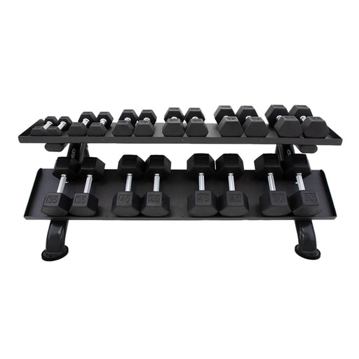 TKO Rubber Hex Dumbbells w/Horizontal DB Rack (5 - 50 lbs) - Free Weights - TKO