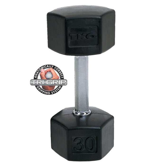 TKO Rubber Hex Dumbell Sets - Tri - Grip Handle (814TXR) - Free Weights - TKO