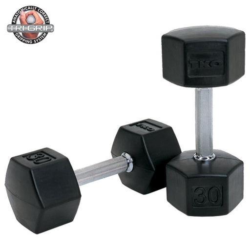 TKO Rubber Hex Dumbell Sets - Tri - Grip Handle (814TXR) - Free Weights - TKO