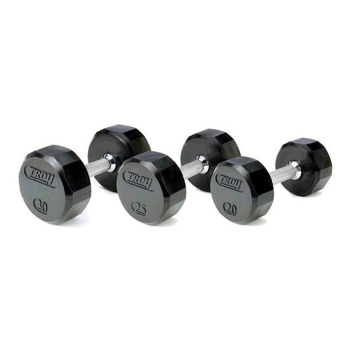 Troy 12 Sided Rubber Dumbbell Set with storage rack (5 - 75lbs.) - Free Weights - Troy VTX