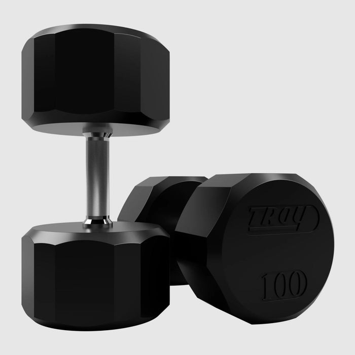 Troy 12 Sided Rubber Dumbbell Set with Vertical Storage Rack (3 - 50lbs.) - Free Weights - Troy VTX