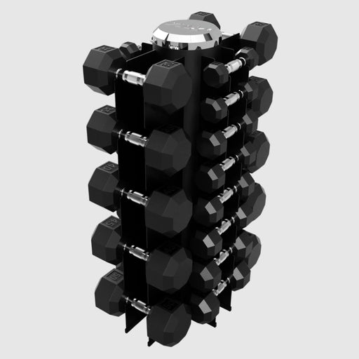 Troy 12 Sided Rubber Dumbbell Set with Vertical Storage Rack (3 - 50lbs.) - Free Weights - Troy VTX