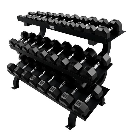 Troy 12 Sided Rubber Dumbbell Set with Vertical Storage Racks (5 - 75lbs.) - Free Weights - Troy VTX