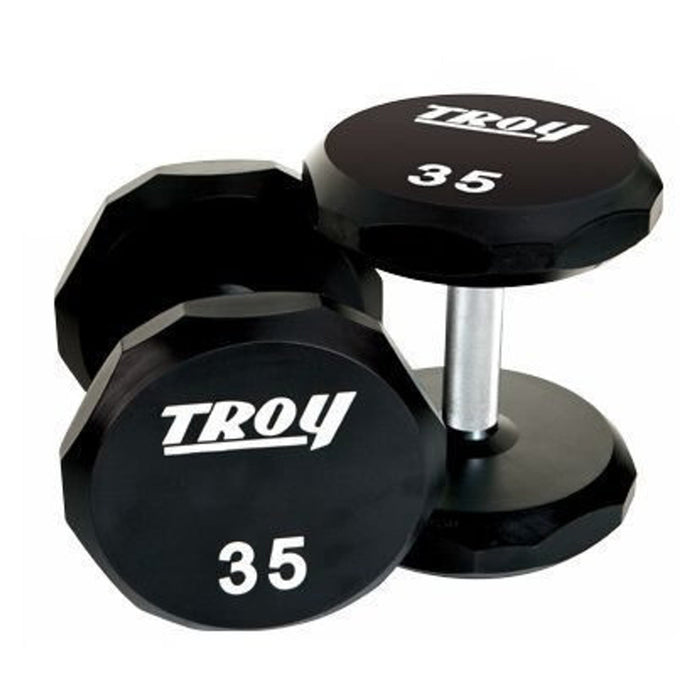 Troy 12 Sided Urethane Dumbbell Set with storage racks (5 - 75lbs.) - Free Weights - Troy VTX