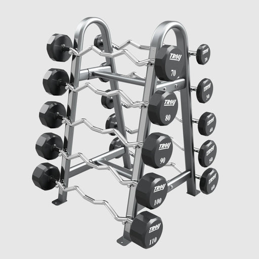 TROY 12 Sided Urethane (EZ Curl) Barbell Set with Rack (20 - 110 lbs.) - Free Weights - Troy VTX