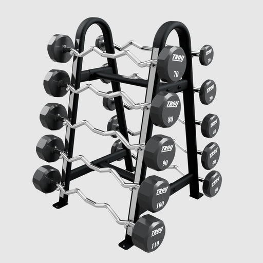 TROY 12 Sided Urethane (EZ Curl) Barbell Set with Rack (20 - 110 lbs.) - Free Weights - Troy VTX
