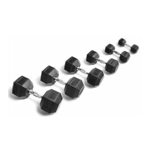 York Rubber Hex Dumbbell Set with Rack (5 - 75 lbs) - Free Weights - York Barbell