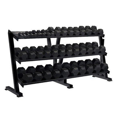 York Rubber Hex Dumbbell Set with Rack (5 - 75 lbs) - Free Weights - York Barbell