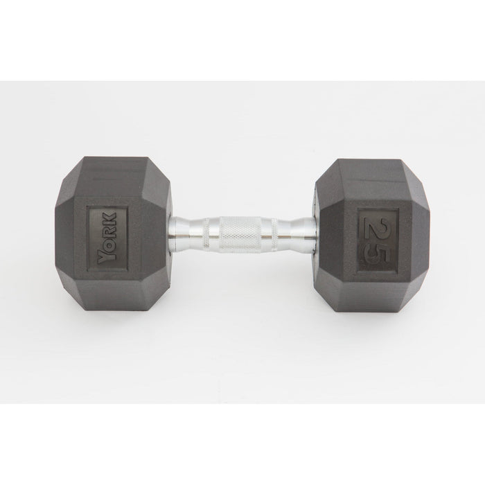 York Rubber Hex Dumbbells with Chrome Ergo Handle - Free Weights - York Barbell