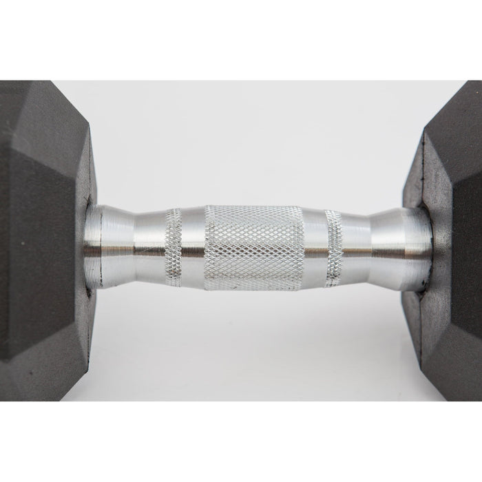 York Rubber Hex Dumbbells with Chrome Ergo Handle - Free Weights - York Barbell