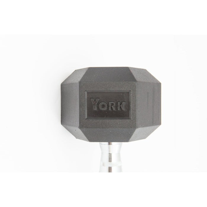 York Rubber Hex Dumbbells with Chrome Ergo Handle - Free Weights - York Barbell