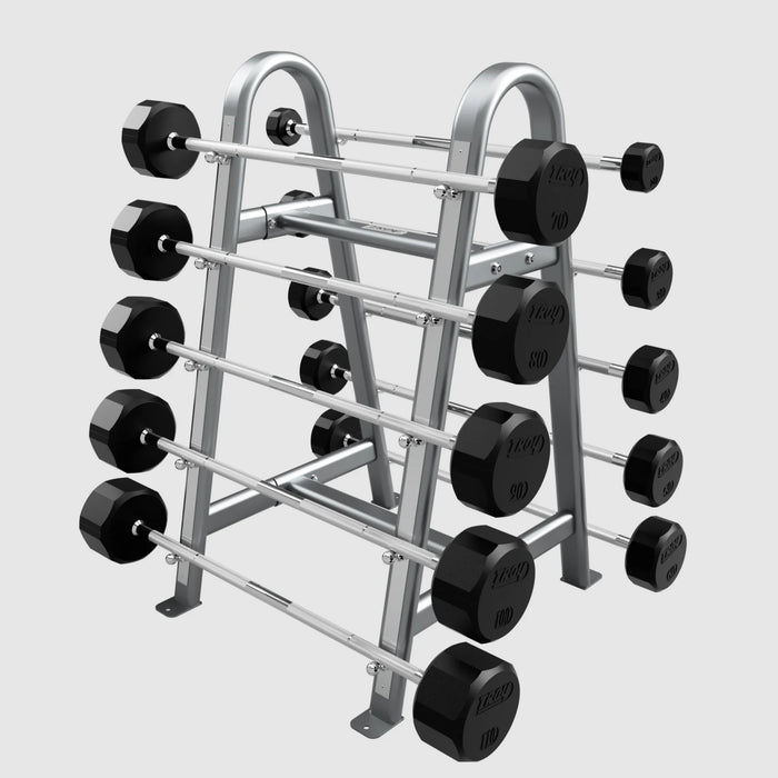 TROY 12 Sided Rubber (Straight Handle) Barbell Set with Rack