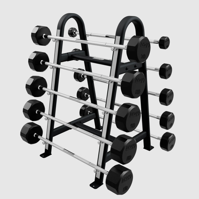 TROY 12 Sided Rubber (Straight Handle) Barbell Set with Rack