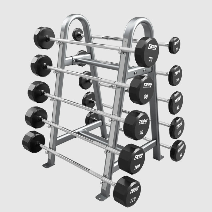 TROY 12 Sided Urethane (Straight Handle) Barbell Set with Rack