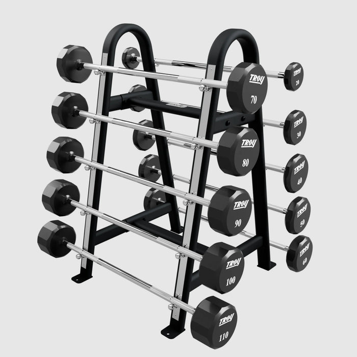 TROY 12 Sided Urethane (Straight Handle) Barbell Set with Rack