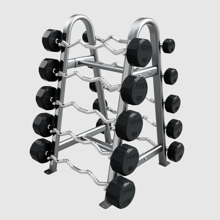 TROY 12 Sided Rubber (EZ Curl) Barbell Set with Rack