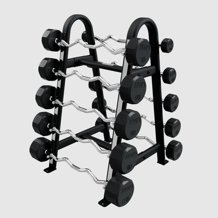 TROY 12 Sided Rubber (EZ Curl) Barbell Set with Rack