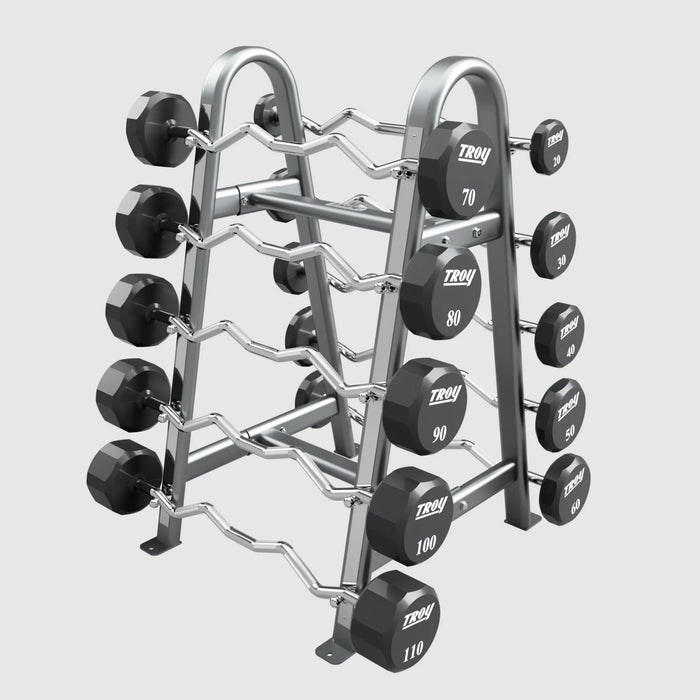 TROY 12 Sided Urethane (EZ Curl) Barbell Set with Rack