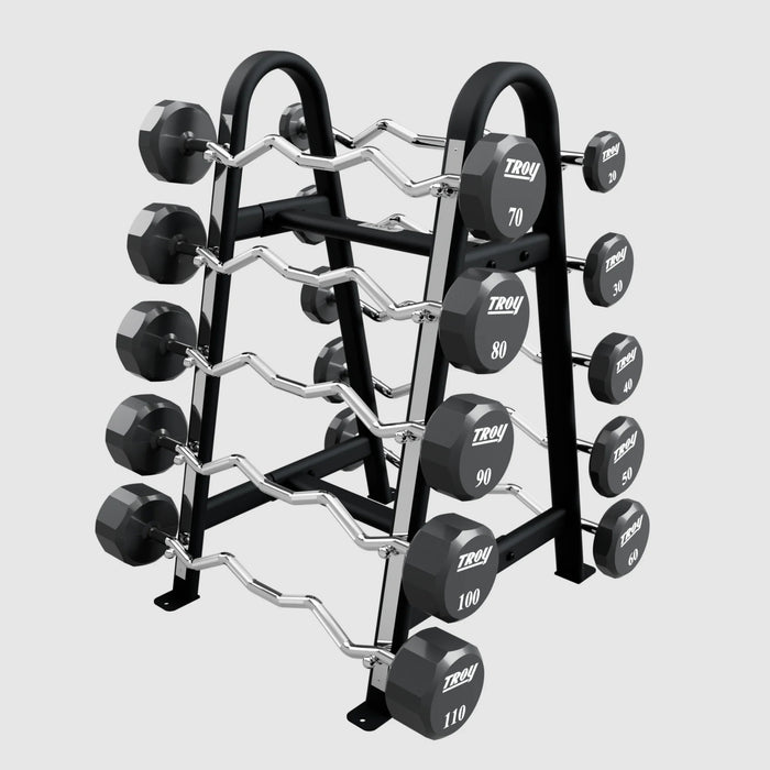 TROY 12 Sided Urethane (EZ Curl) Barbell Set with Rack