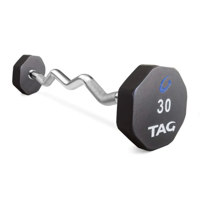 TAG 8 Sided Virgin Rubber Fixed Barbell with EZ Curl Handle (Complete Set)