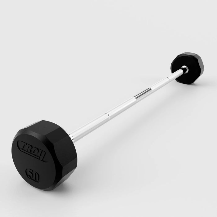 TROY 12 Sided Rubber (Straight Handle) Barbell Set with Rack