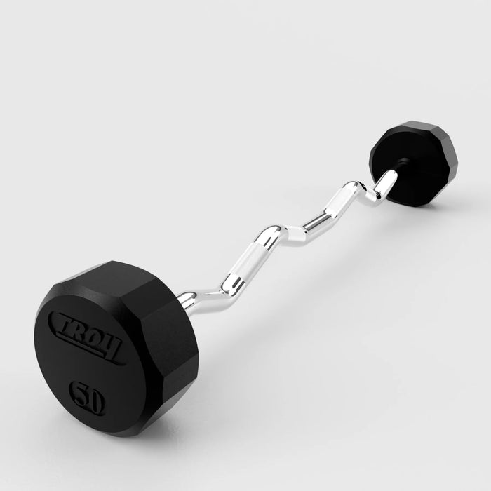 TROY 12 Sided Rubber (EZ Curl) Barbell Set with Rack