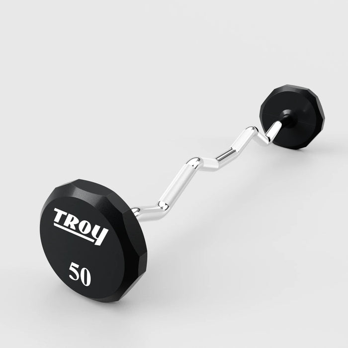 TROY 12 Sided Urethane (EZ Curl) Barbell Set with Rack