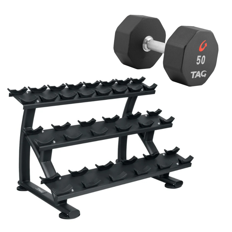 TAG Fitness 8-Sided Urethane Dumbbell Sets & Rack/s