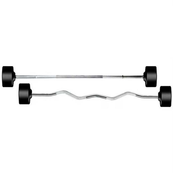 York Barbell (20-110 lbs) Rubber Fixed Pro Barbell Sets with Rack