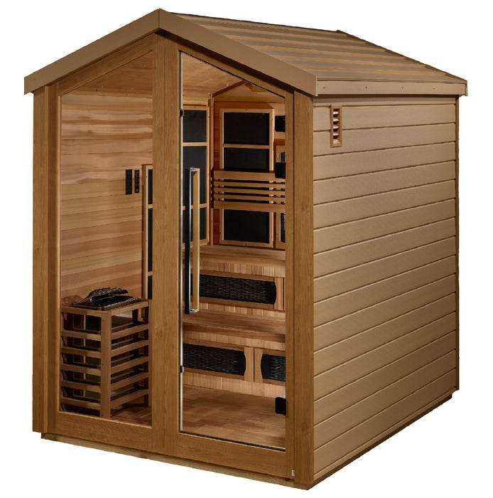 Golden Designs Kaskinen - 6 Person Hybrid (PureTech™ Full Spectrum IR or Traditional Stove) Outdoor Sauna - Canadian Red Cedar Interior - Saunas - Golden Designs