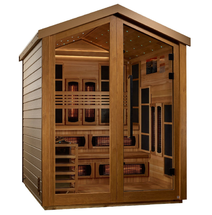 Golden Designs Kaskinen - 6 Person Hybrid (PureTech™ Full Spectrum IR or Traditional Stove) Outdoor Sauna - Canadian Red Cedar Interior - Saunas - Golden Designs