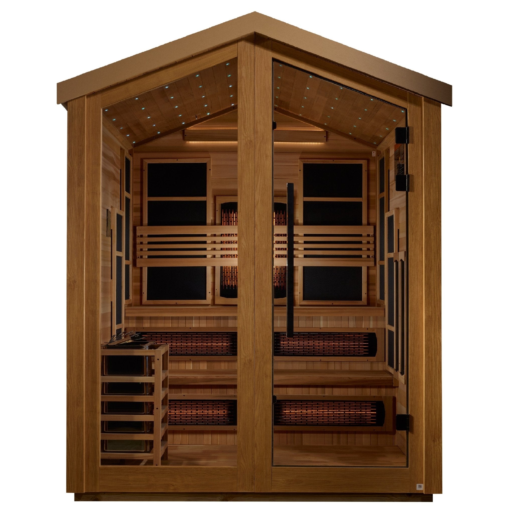 Golden Designs Kaskinen - 6 Person Hybrid (PureTech™ Full Spectrum IR or Traditional Stove) Outdoor Sauna - Canadian Red Cedar Interior - Saunas - Golden Designs
