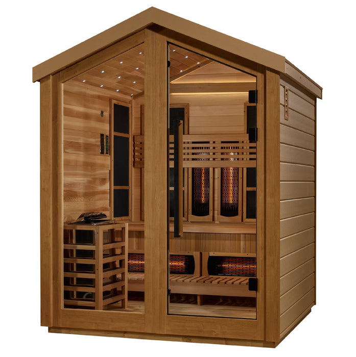 Golden Designs Loviisa - 3 Person Hybrid (PureTech™ Full Spectrum IR or Traditional Stove) Outdoor Sauna - Canadian Red Cedar Interior - Saunas - Golden Designs