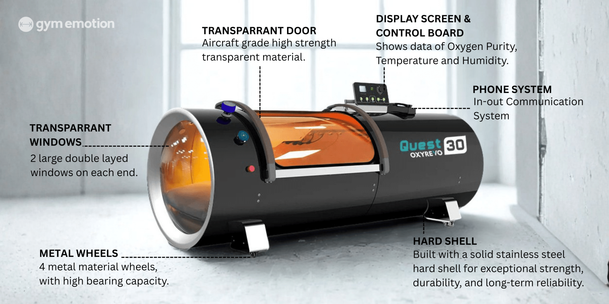 OxyRevo Quest30 1.5 - 2.0 ATA Hard Hyperbaric Chamber-hyperbaric chambers-Oxyrevo