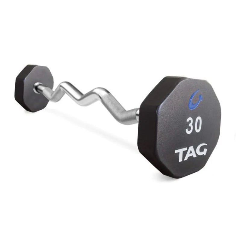 TAG 8 Sided Virgin Rubber Fixed Barbell with EZ Curl Handle (Complete Set) - Free Weights - TAG Fitness