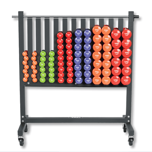 Tag Fitness 43 pair Vinyl Beautybell Set with Locking Storage Rack - Free Weights - TAG Fitness