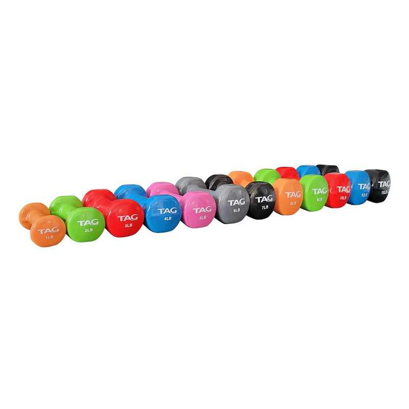 Tag Fitness 43 pair Vinyl Beautybell Set with Locking Storage Rack - Free Weights - TAG Fitness