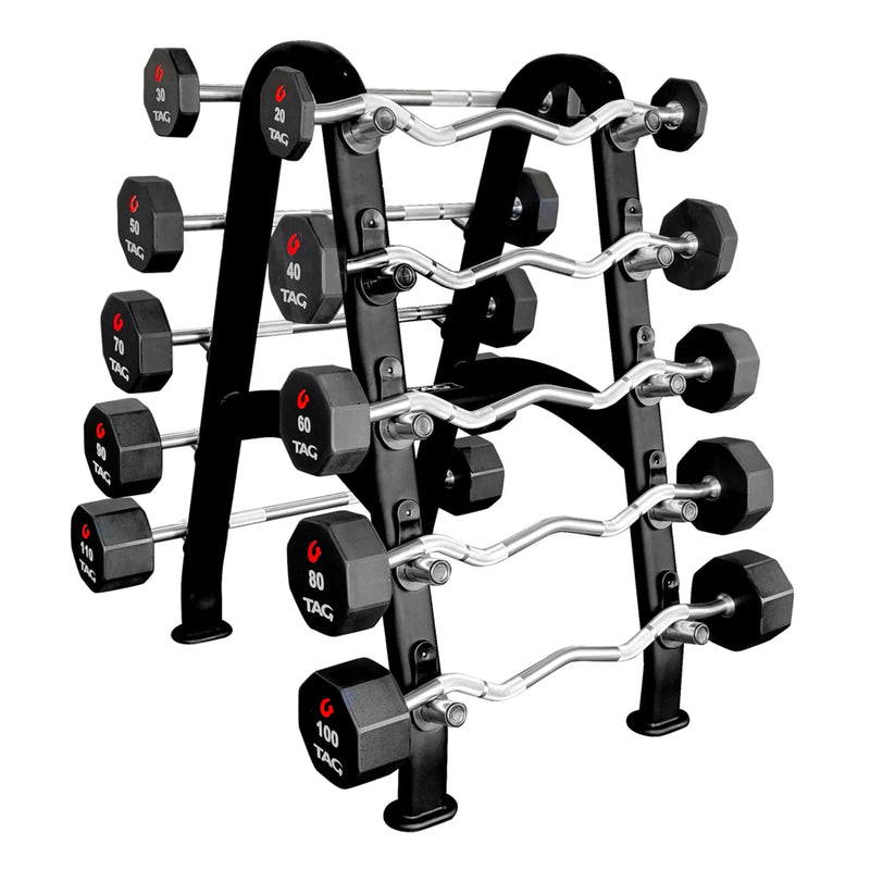 TAG Fitness Fixed Urethane Barbell Set & Rack - Free Weights - TAG Fitness