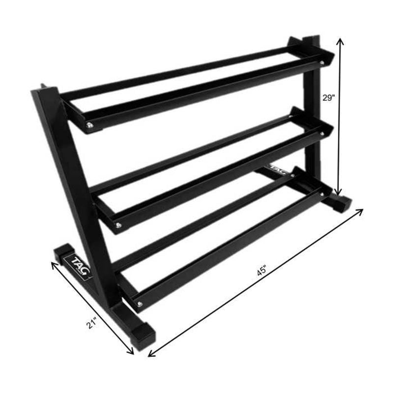 TAG Fitness Rubber Hex Dumbbells & Rack (5 - 50 lbs) - Free Weights - TAG Fitness