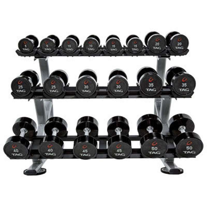 TAG Fitness Urethane Dumbbells & Rack (5 - 50 lbs) - Free Weights - TAG Fitness