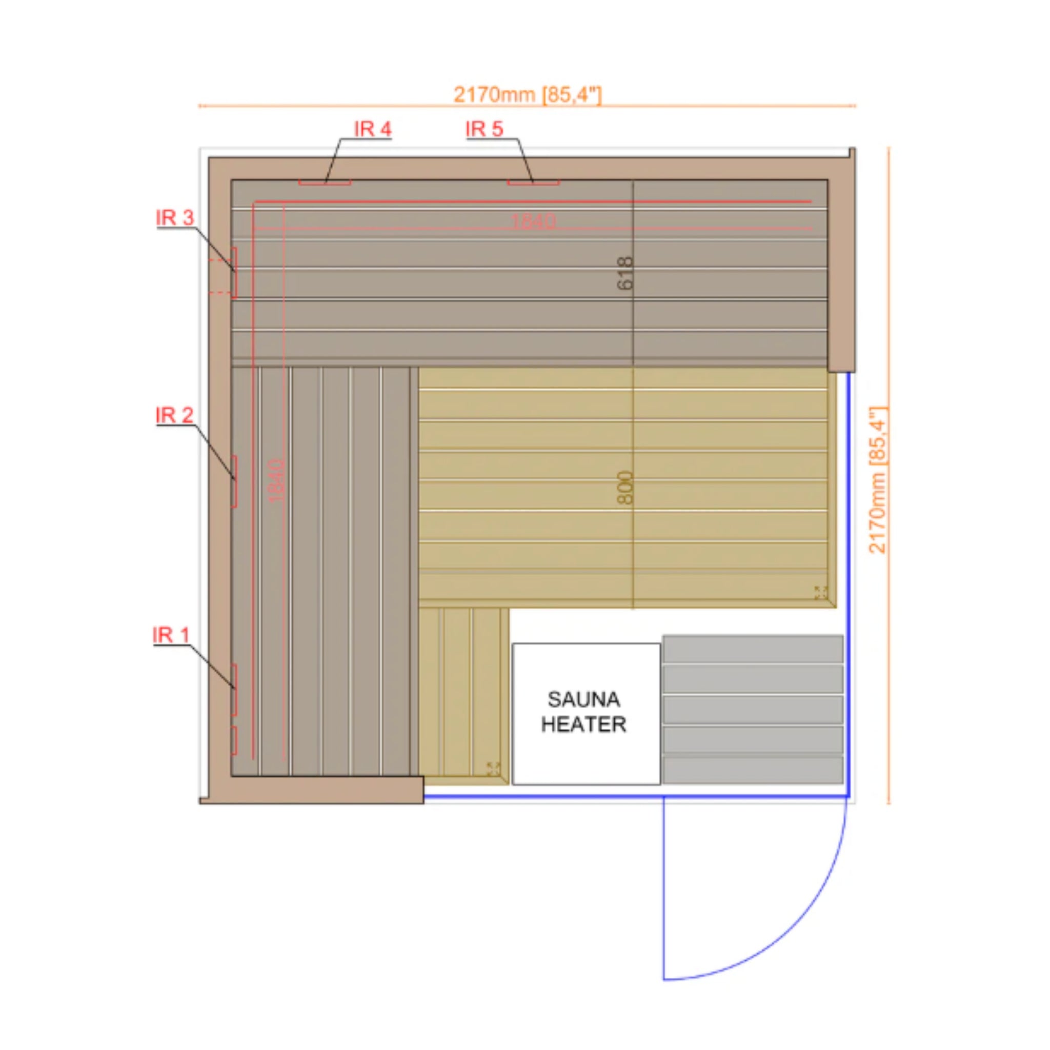 ThermaSol Astra - Glass and Wood Panel Corner Layout, 3 - 4 Person, Indoor Sauna - Saunas - ThermaSol