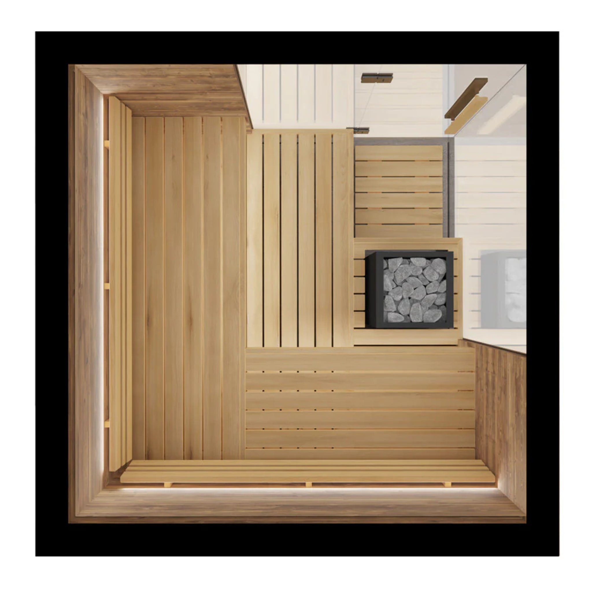 ThermaSol Astra - Glass and Wood Panel Corner Layout, 3 - 4 Person, Indoor Sauna - Saunas - ThermaSol