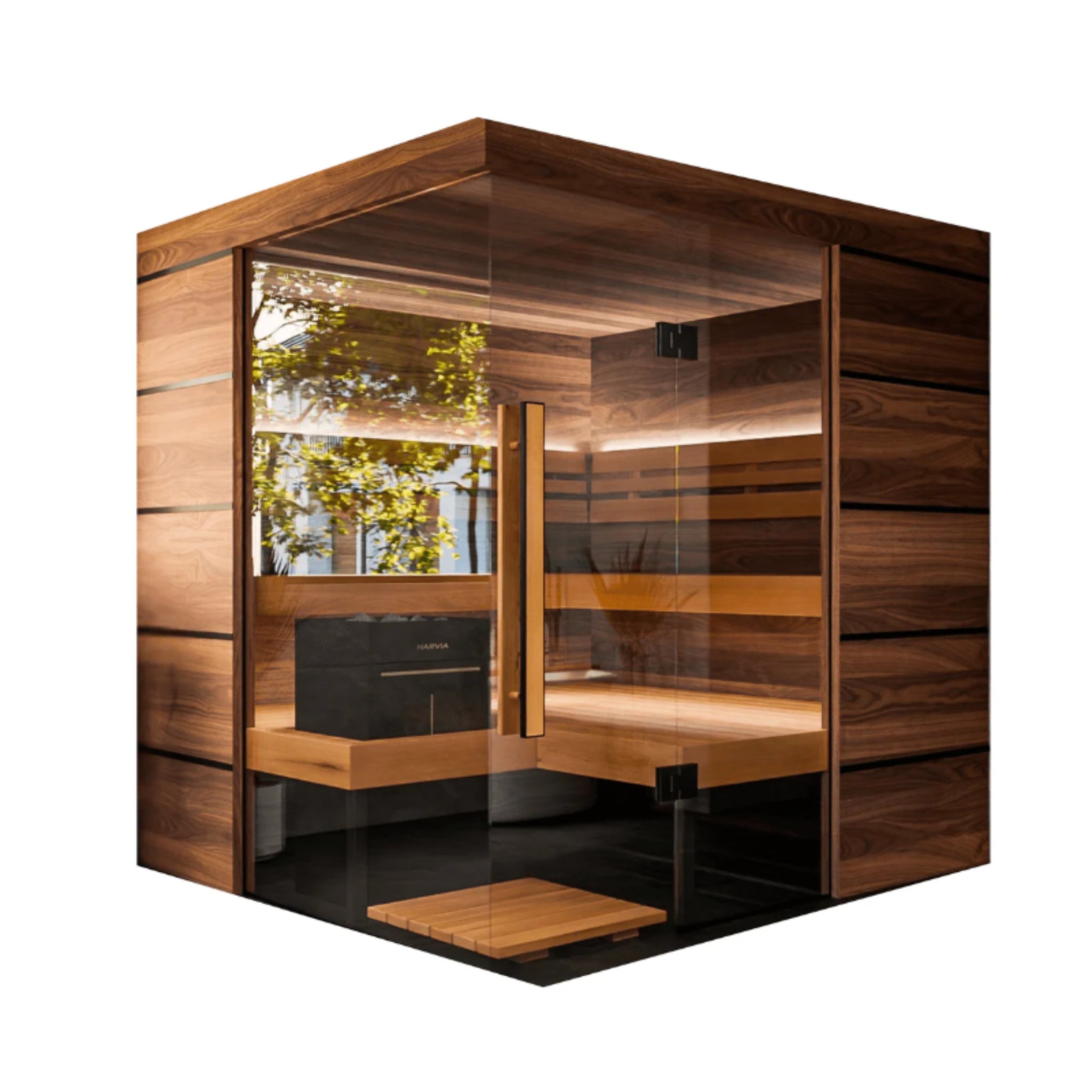 ThermaSol Astra - Glass and Wood Panel Corner Layout, 3 - 4 Person, Indoor Sauna - Saunas - ThermaSol