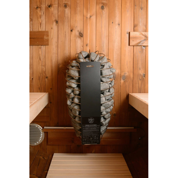 ThermaSol Evander - Nordic Pine, 4 - 6 Person, Half - Moon Window, Outdoor Canopy Barrel Sauna - Saunas - ThermaSol