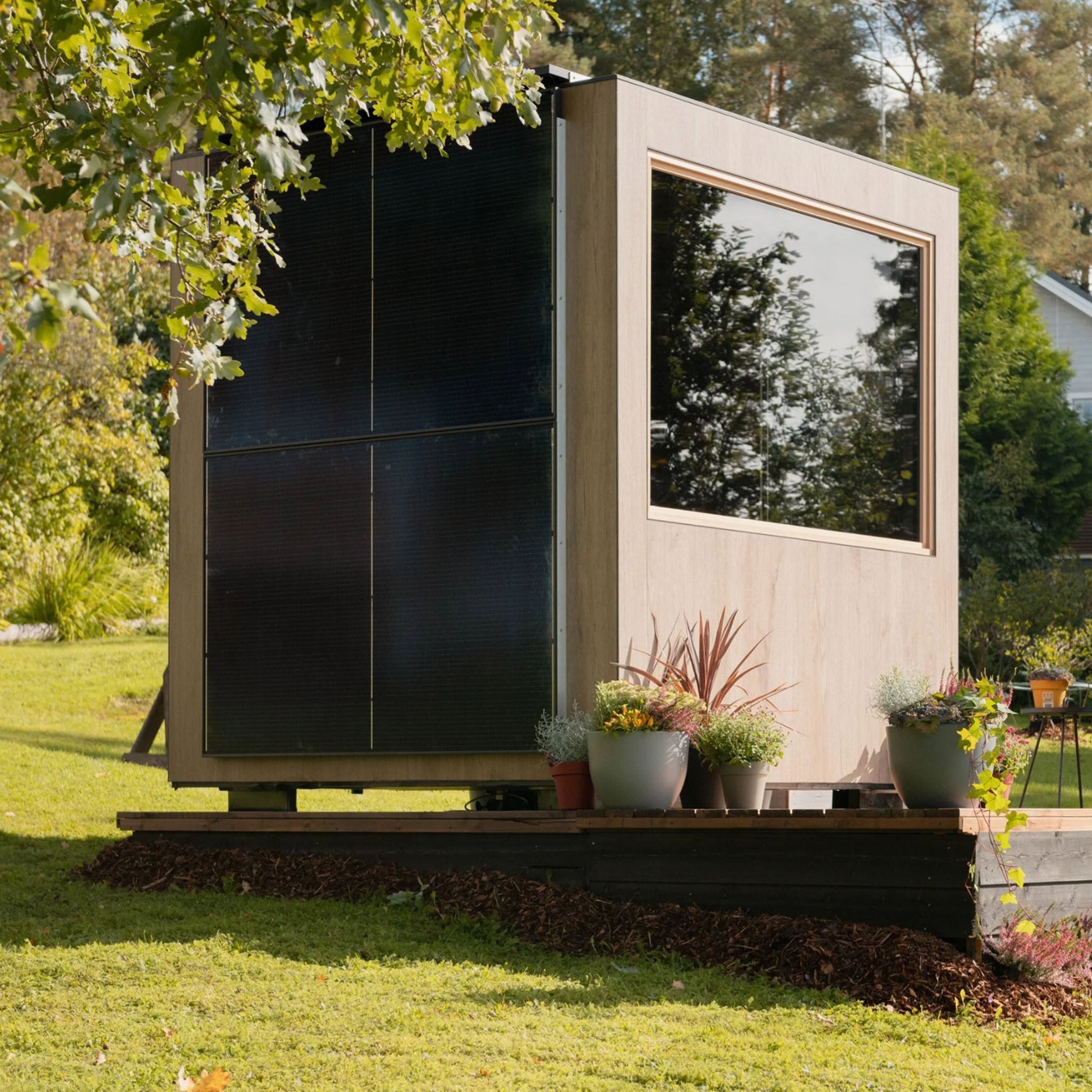 ThermaSol Solaris - Tile Oak, Solar - Powered Outdoor Sauna - Saunas - ThermaSol