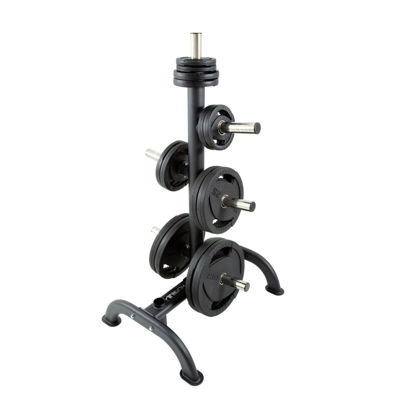 TKO 255lb Rubber Olympic plate set w/ Plate Tree (6210) - Free Weights - TKO