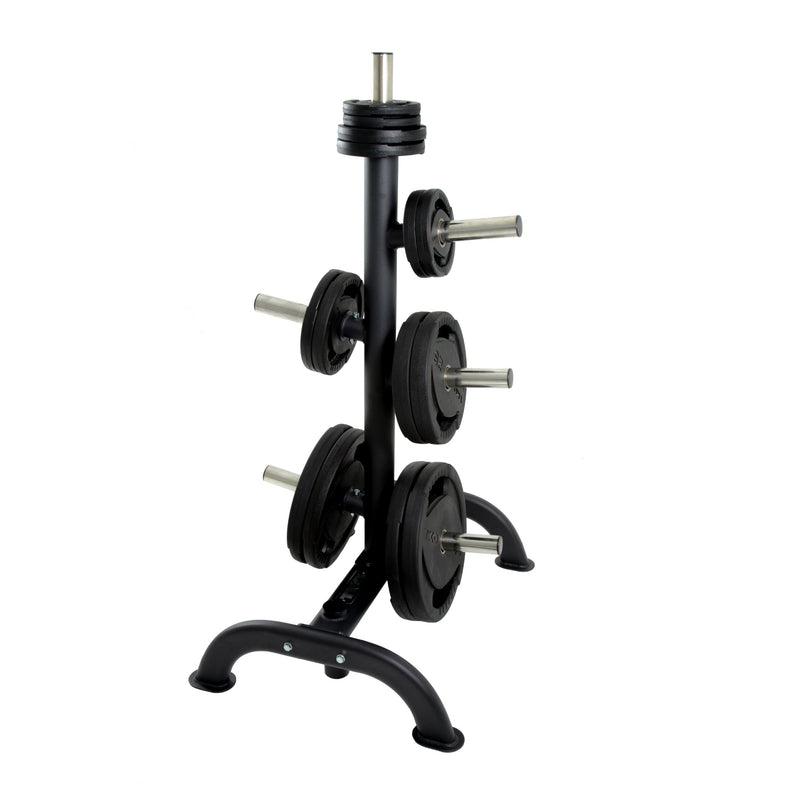 TKO 255lb Rubber Olympic plate set w/ Plate Tree (6210) - Free Weights - TKO