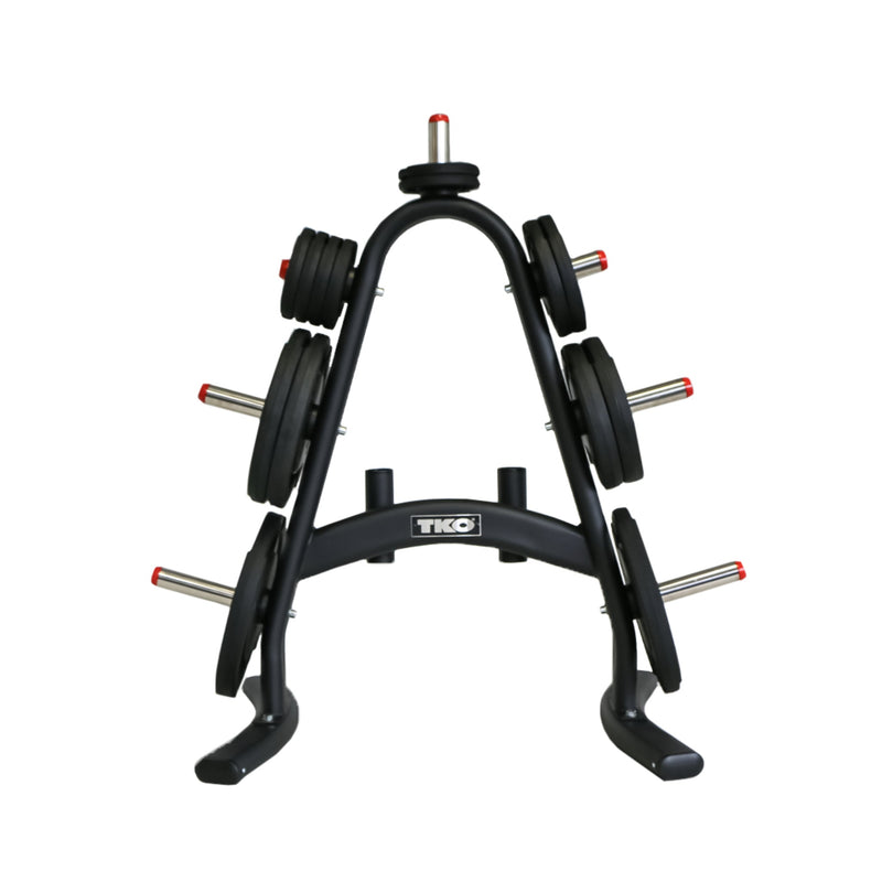 TKO 255lb Rubber Olympic plate set w/ Plate Tree (843OPT - BK) - Free Weights - TKO