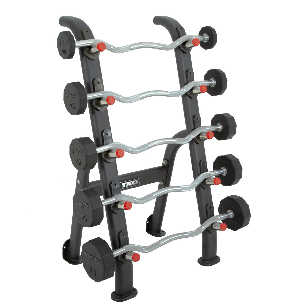 TKO Rubber EZ Curl Barbells w/ 5 Set BB Rack (20-60 lbs) - Gym Emotion