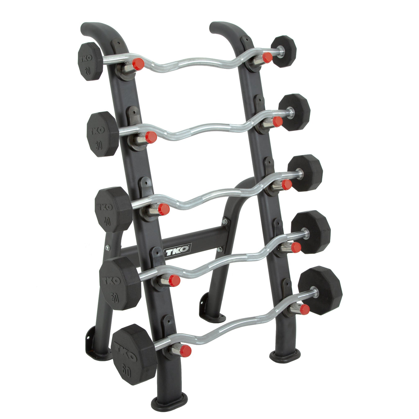 TKO Rubber EZ Curl Barbells w/ 5 Set BB Rack (20 - 60 lbs) - Free Weights - TKO